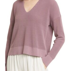 Eileen Fisher V-Neck Sweater Wom Sz S Mauve Pink Lt Weight Organic Cotton Ribbed